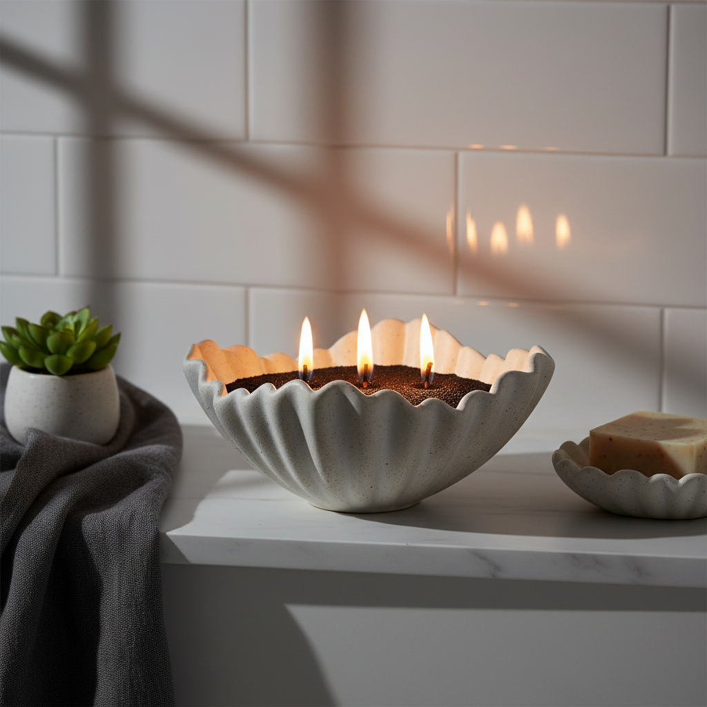 Bowl for Candle wax sand Shell Clay White