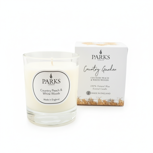 COUNTRY GARDEN 180G CANDLE COUNTRY PEACH & WHITE WOODS