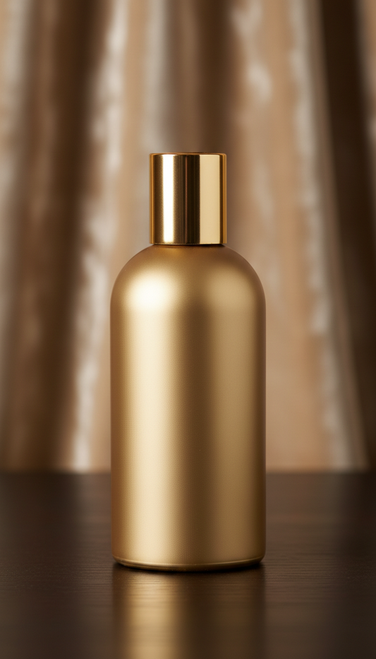 Room spray in matte gold glass bottle